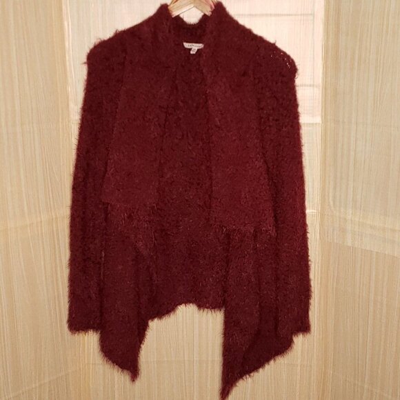 Cozy Casual Womens Maroon Soft Fuzzy Chunky Cardigan Sweater Small/medium - Picture 1 of 5